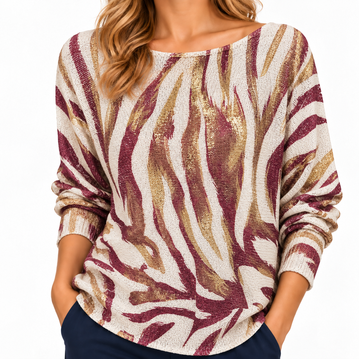 Suéter Animal Print Vino con Dorado