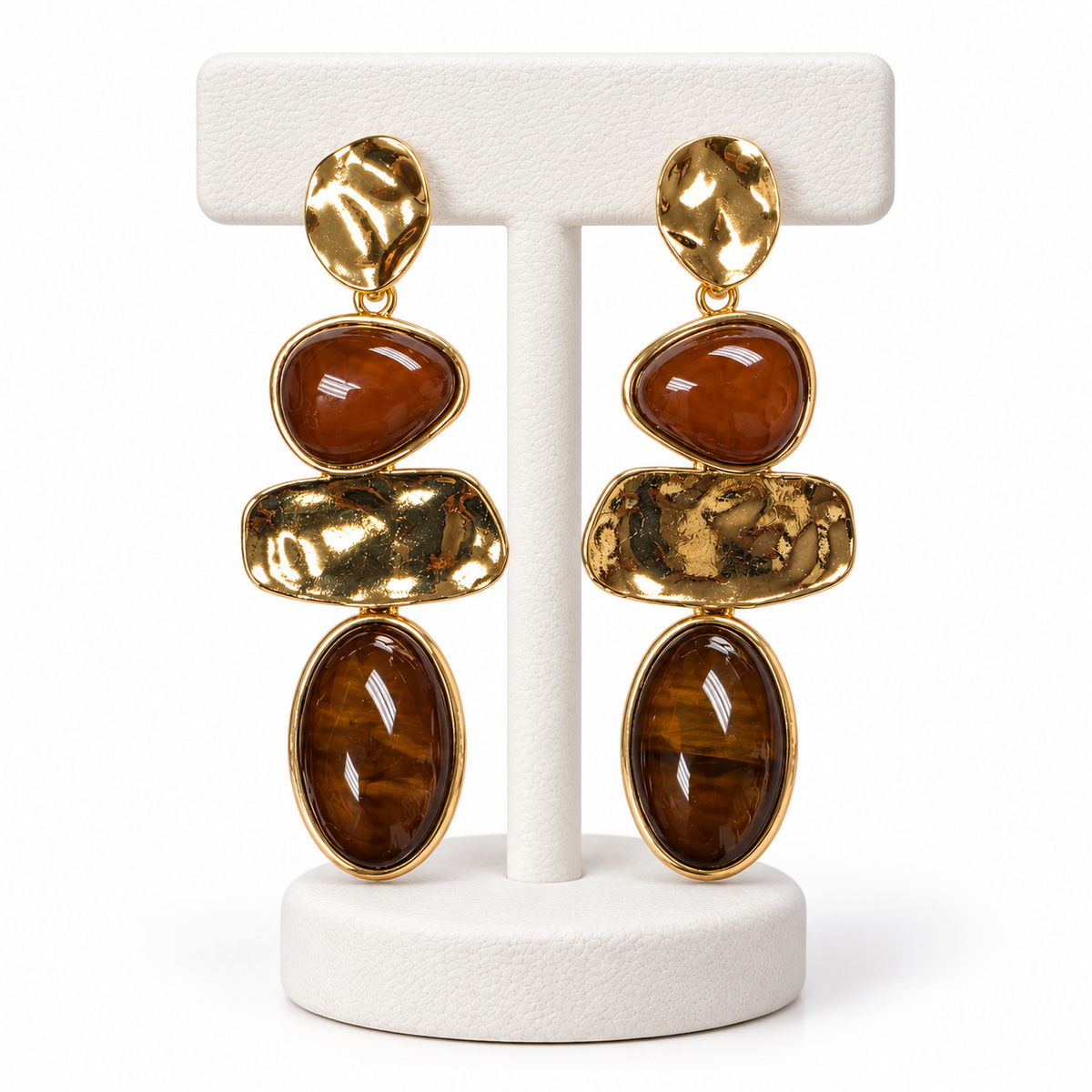 Aretes Piedras y Metal Marrón