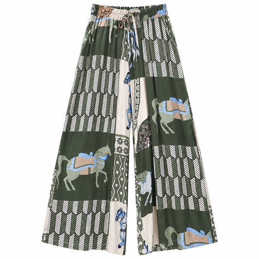 Pantalón Palazzo Patchwork Ecuestre Verde Oliva