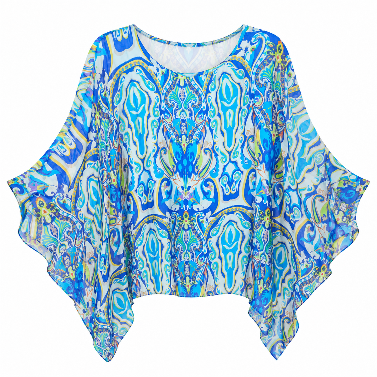 Blusa Batwing Estampado Paisley Azul