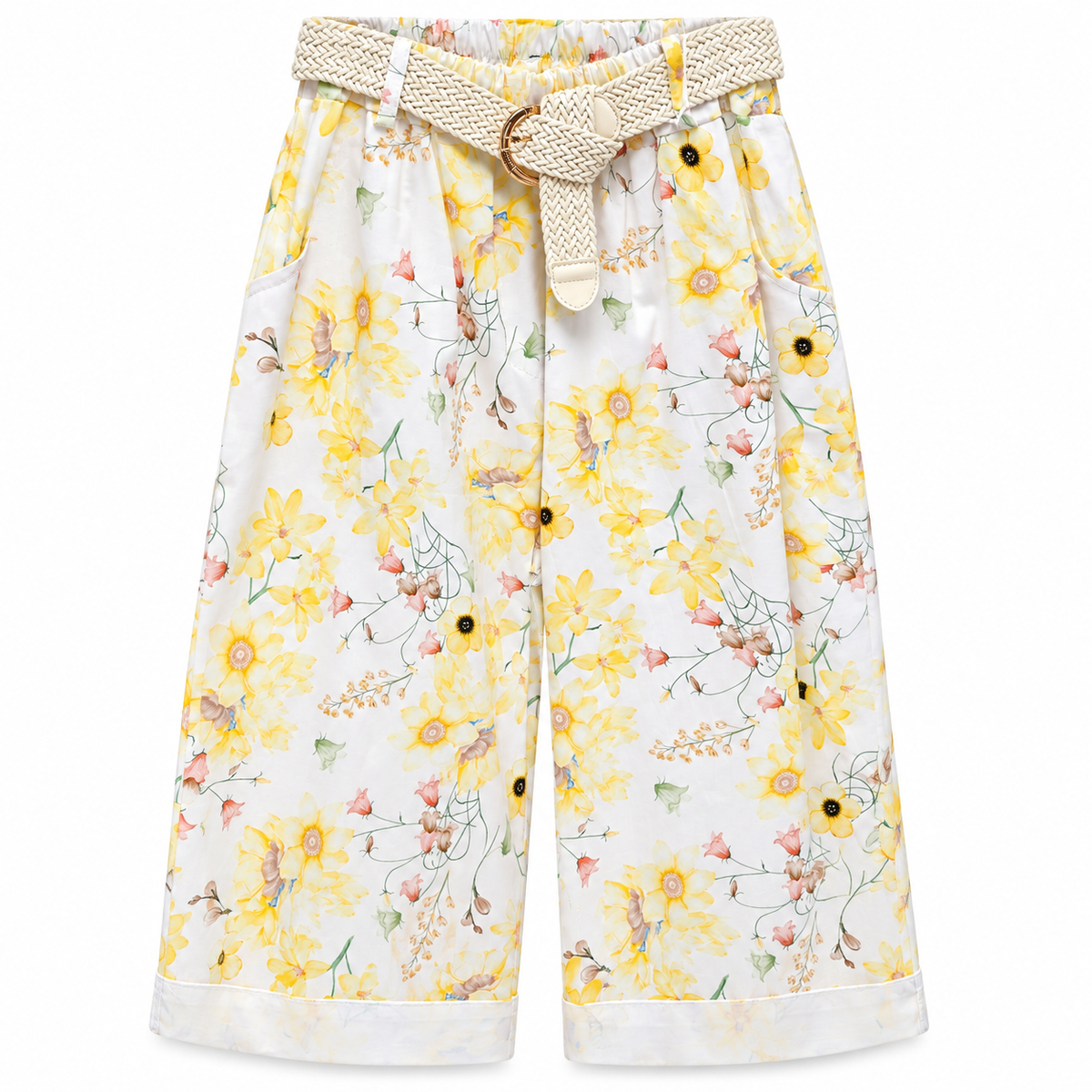 Culotte Floral Amarillo con Cinturón Trenzado