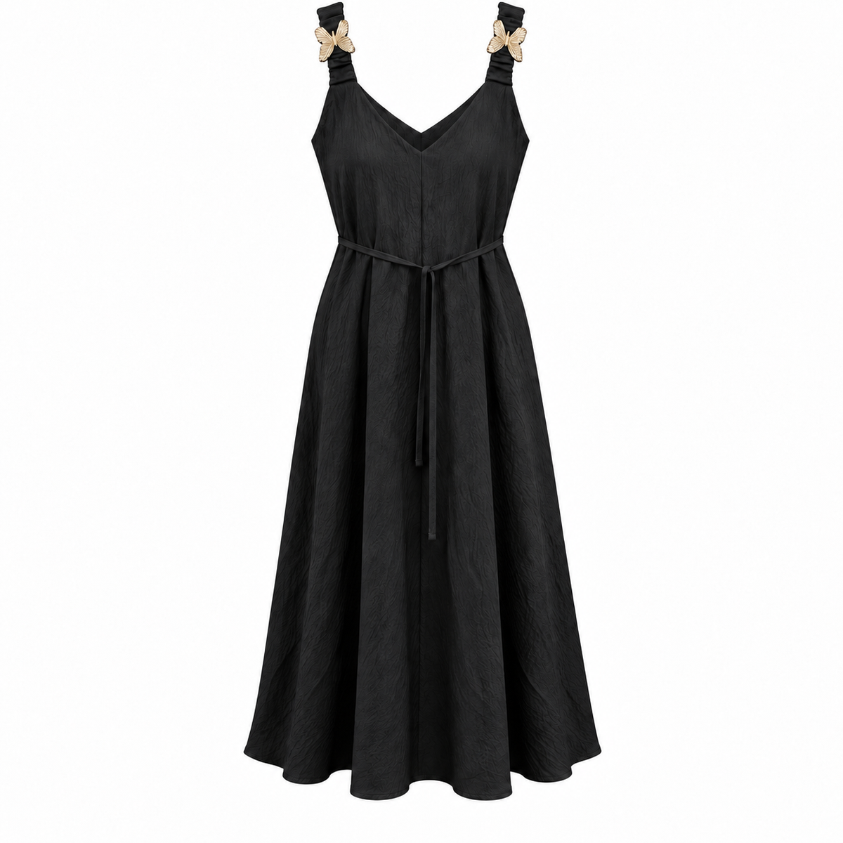 Vestido Maxi Negro con Mariposas