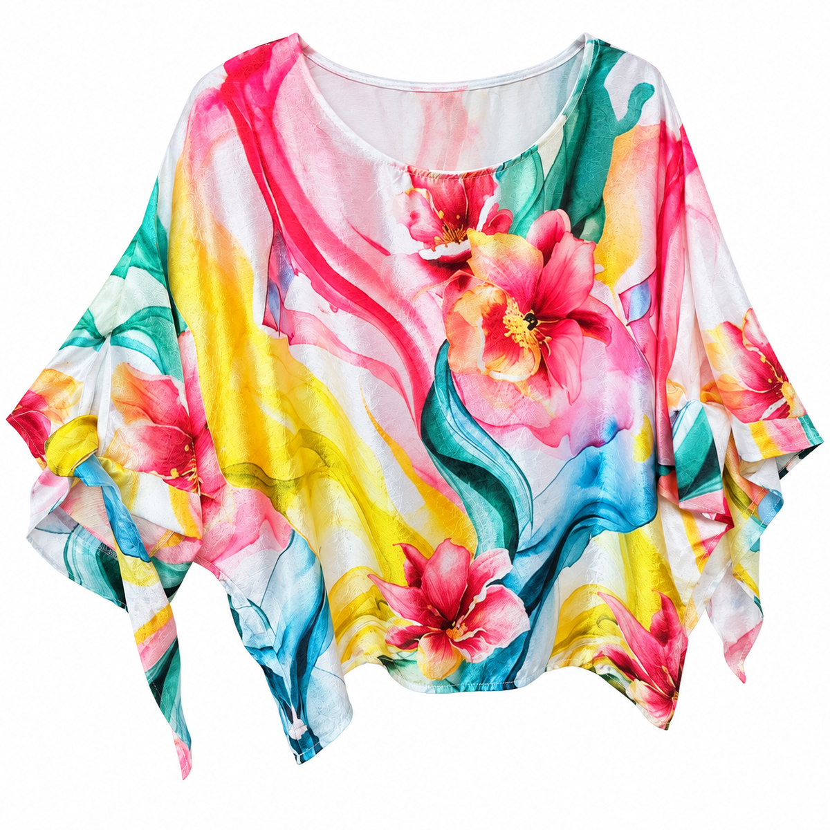 Blusa Batwing Floral Acuarela Multicolor