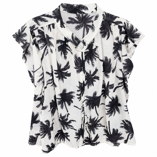 Blusa Estampado Palmeras Blanco y Negro