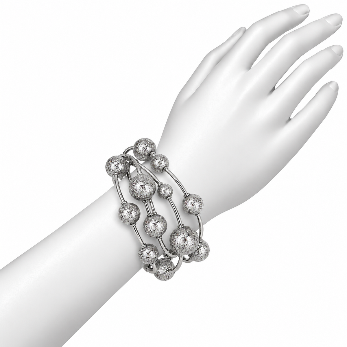 Pulsera de Esferas Plateadas Texturizadas