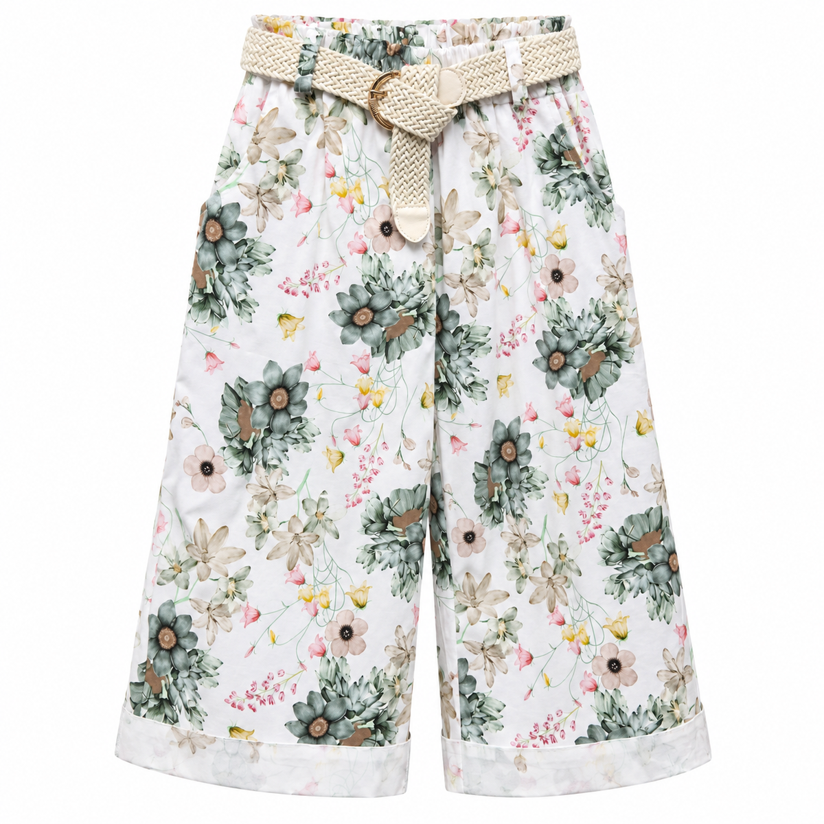 Culotte Floral Verde con Cinturón Trenzado