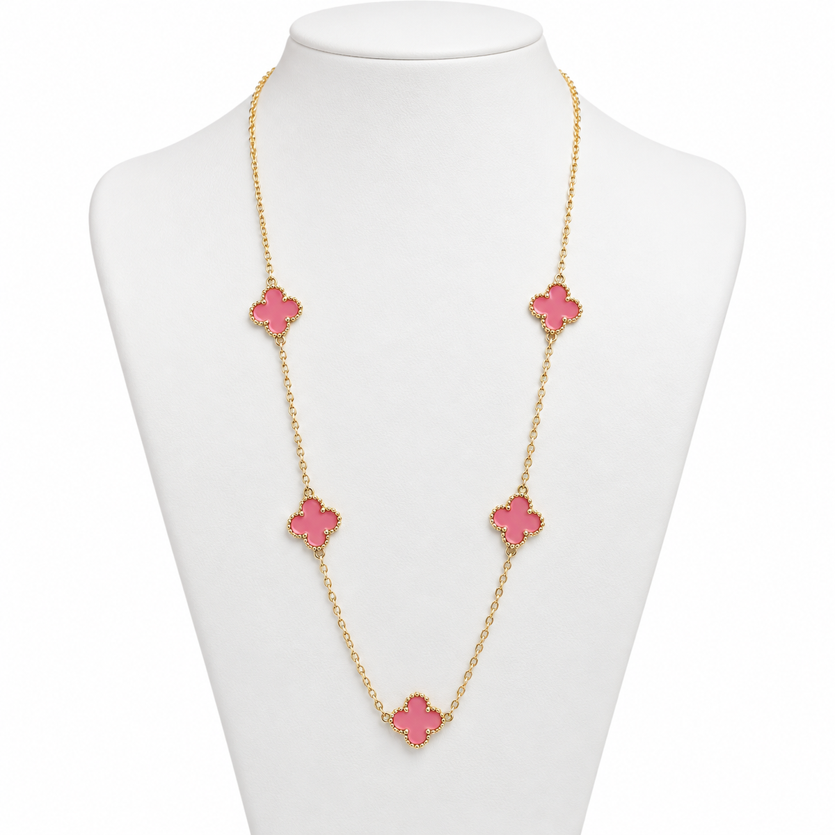 Collar Largo de Tréboles Rosados