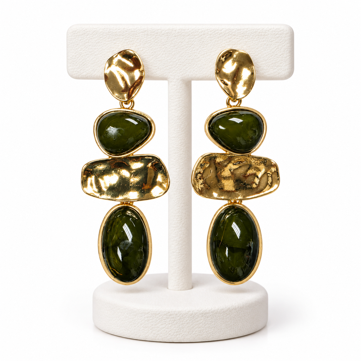 Aretes Piedras y Metal Verde