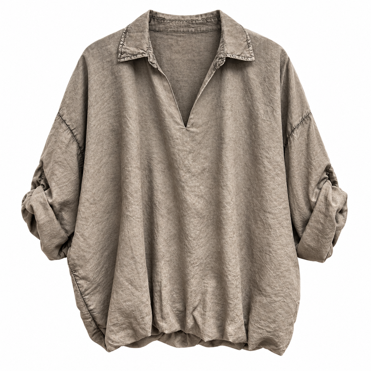 Blusa Oversize Taupe Cuello Camisero