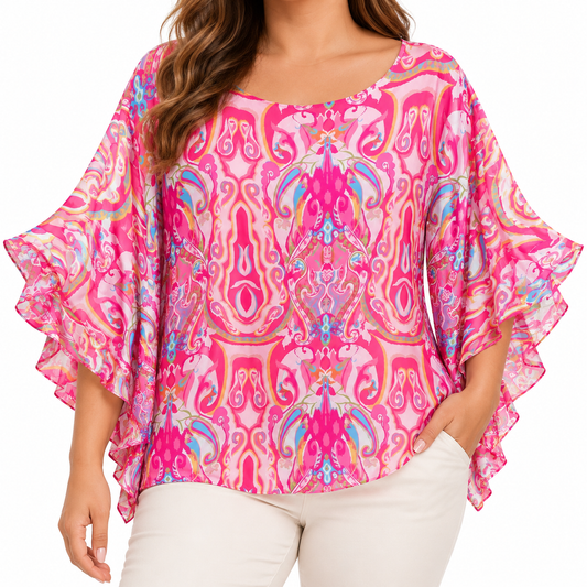 Blusa Batwing Paisley Rosa Vibrante