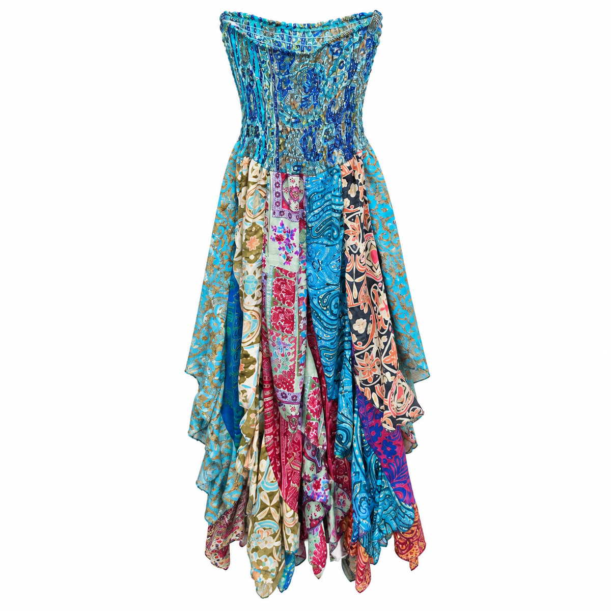 Vestido Maxi Patchwork Turquesa