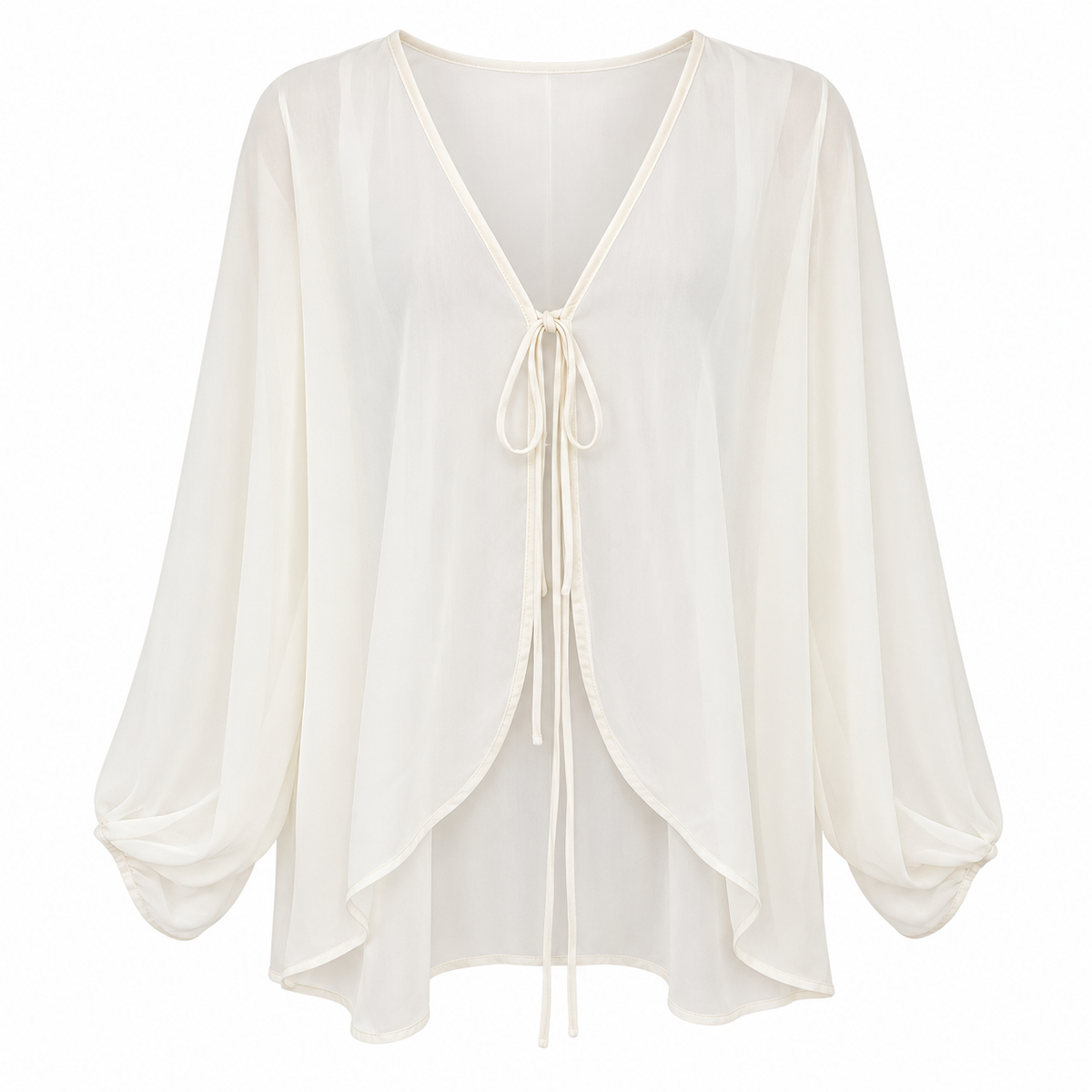 Blusa Marfil de Gasa con Lazo Frontal