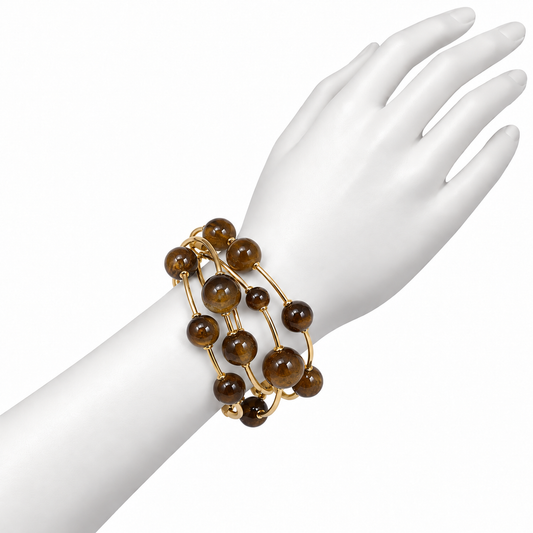 Pulsera de Esferas Café y Doradas