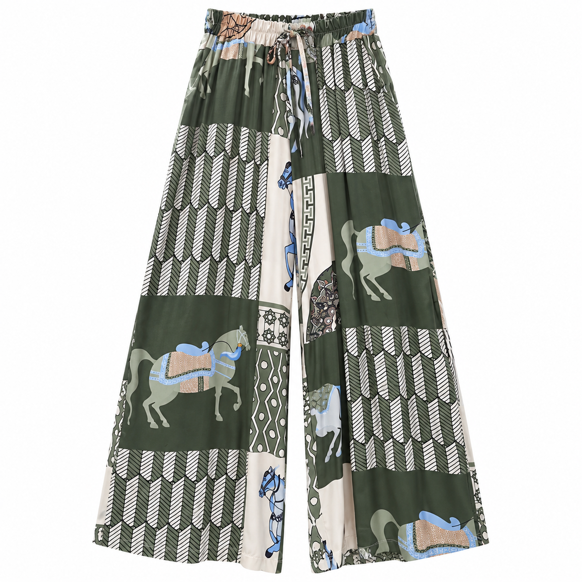 Pantalón Palazzo Patchwork Ecuestre Verde Oliva