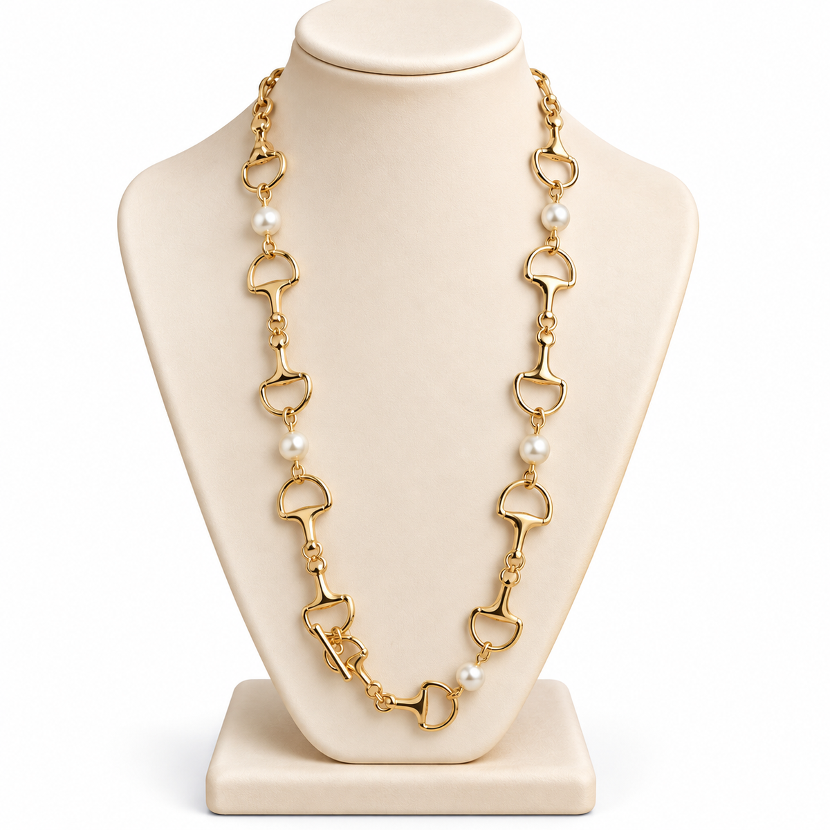 Collar Dorado Eslabones Ecuestres con Perlas