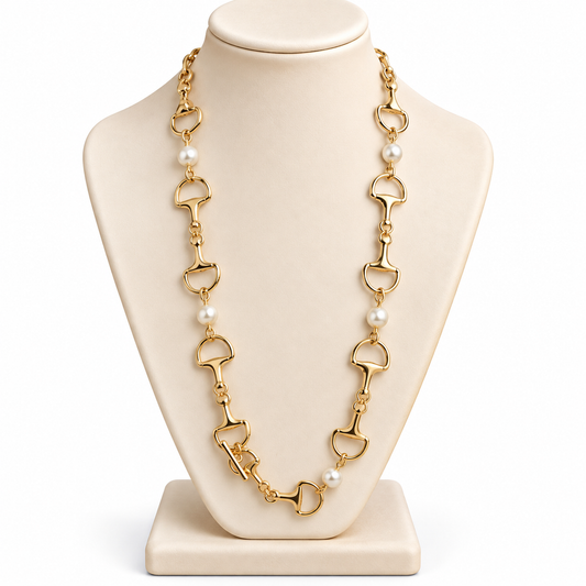 Collar Dorado Eslabones Ecuestres con Perlas