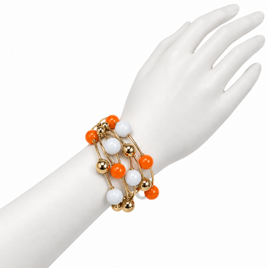 Pulsera Multicolor Naranja, Blanca y Dorada