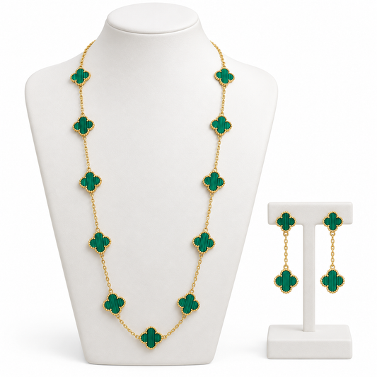 Set de Collar y Aretes de Trébol Verde