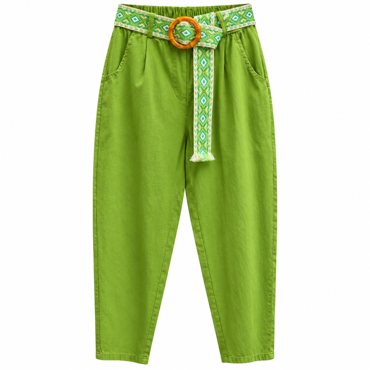 Pantalón Verde con Cinturón Étnico – Colección Italiana