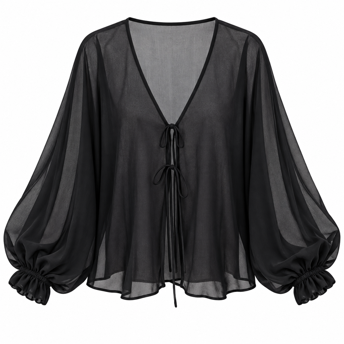 Blusa Negra Transparente de Manga Globo