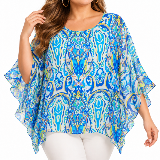 Blusa Batwing Estampado Paisley Azul