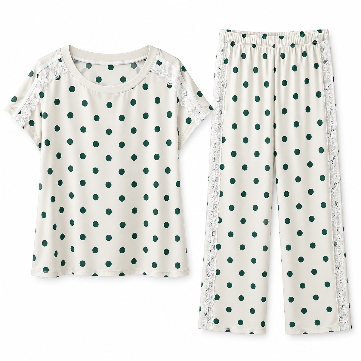 Green Polka Dot Lace Two-Piece Set
