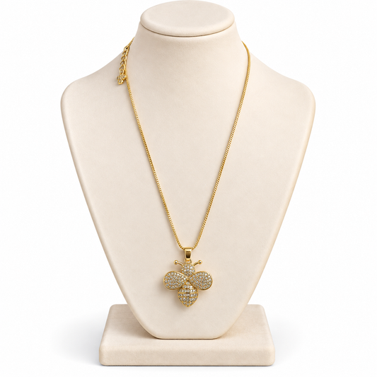 Collar Dorado con Colgante de Abeja y Cristales