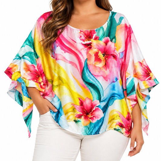 Blusa Batwing Floral Acuarela Multicolor