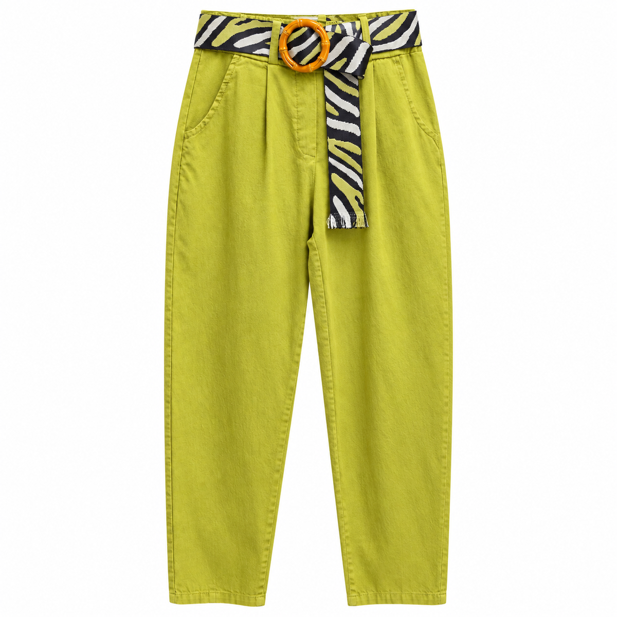 Pantalón Chartreuse con Cinturón Animal Print – Colección Italiana