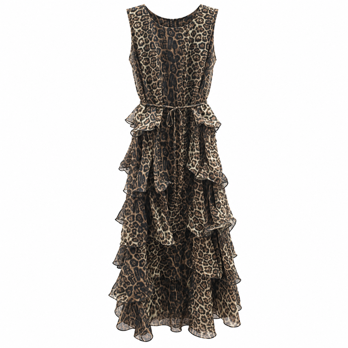 Vestido Leopard Ruffle Maxi Italiano