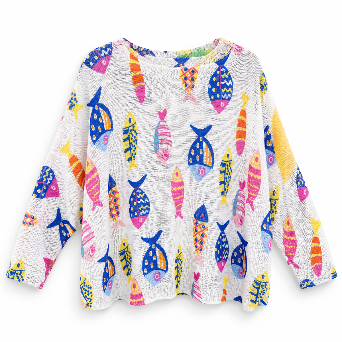 Suéter Mesh Estampado de Peces Multicolor