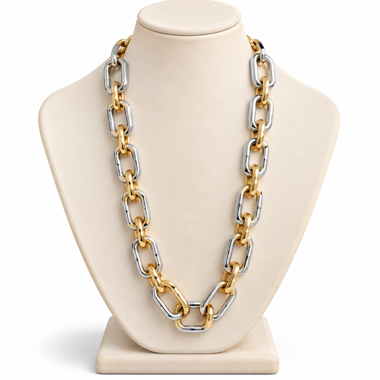 Collar Chunky Bicolor Dorado y Plateado