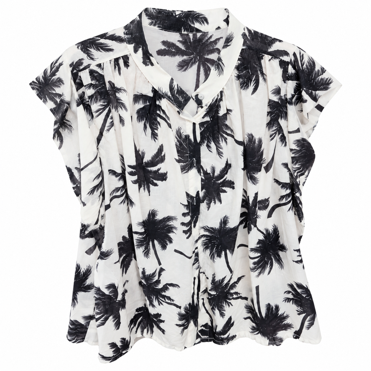 Blusa Estampado Palmeras Blanco y Negro