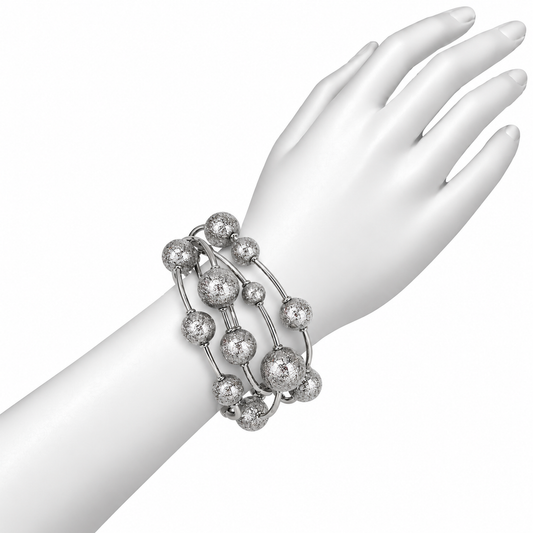 Pulsera de Esferas Plateadas Texturizadas
