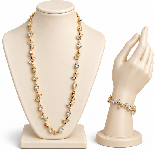Set Collar y Pulsera Dorados con Cristales Transparentes