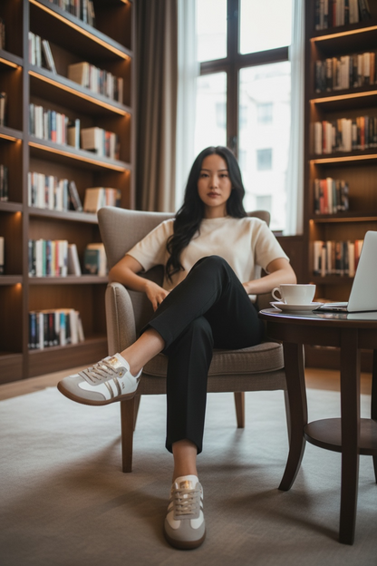 Tenis Casual Blanco con Detalles Dorados – Estilo Urbano Chic