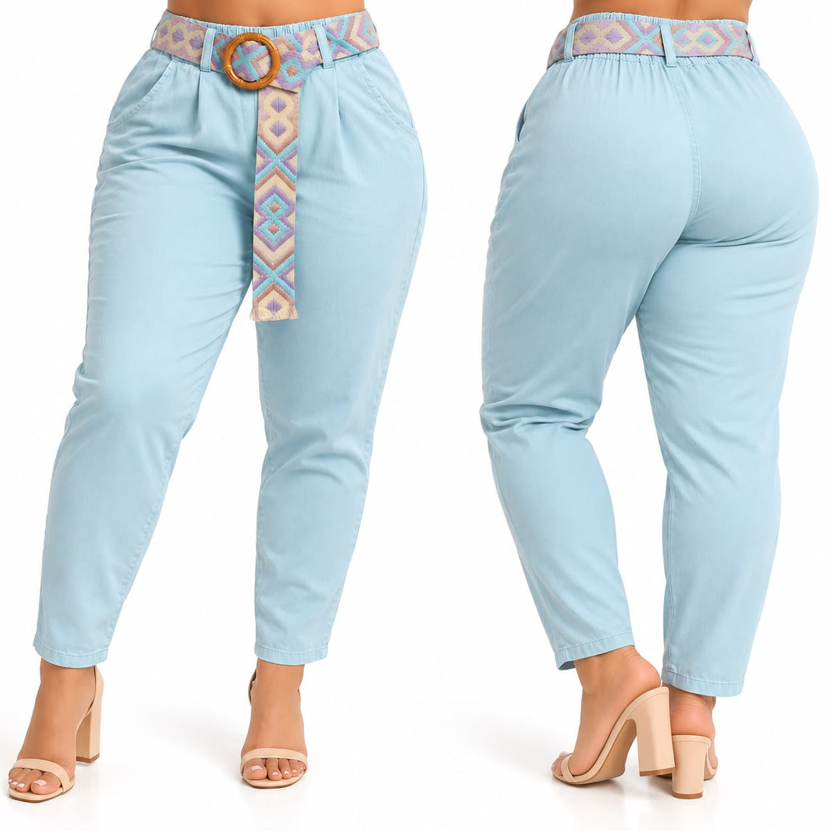 Pantalón Chartreuse Baby Blue con Cinturón  – Colección Italiana