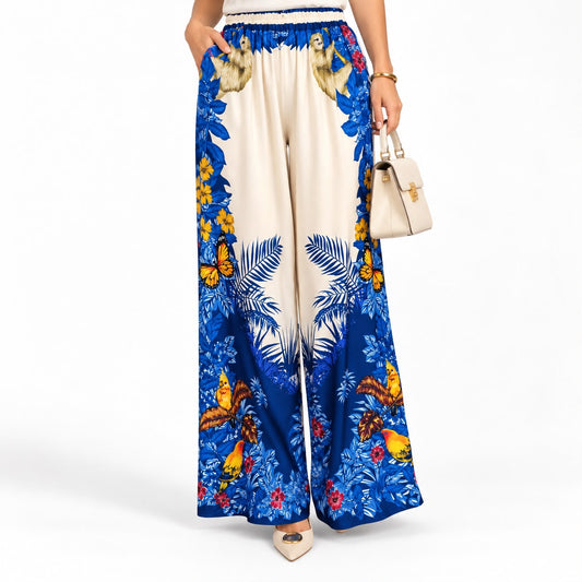 Pantalón de Seda Tropical Azul