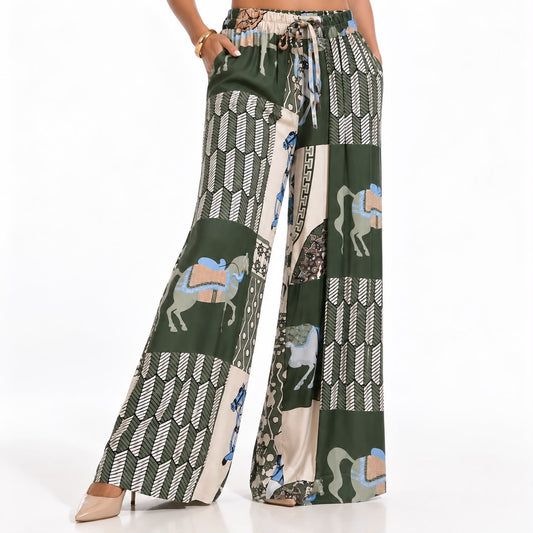 Pantalón Palazzo Patchwork Ecuestre Verde Oliva