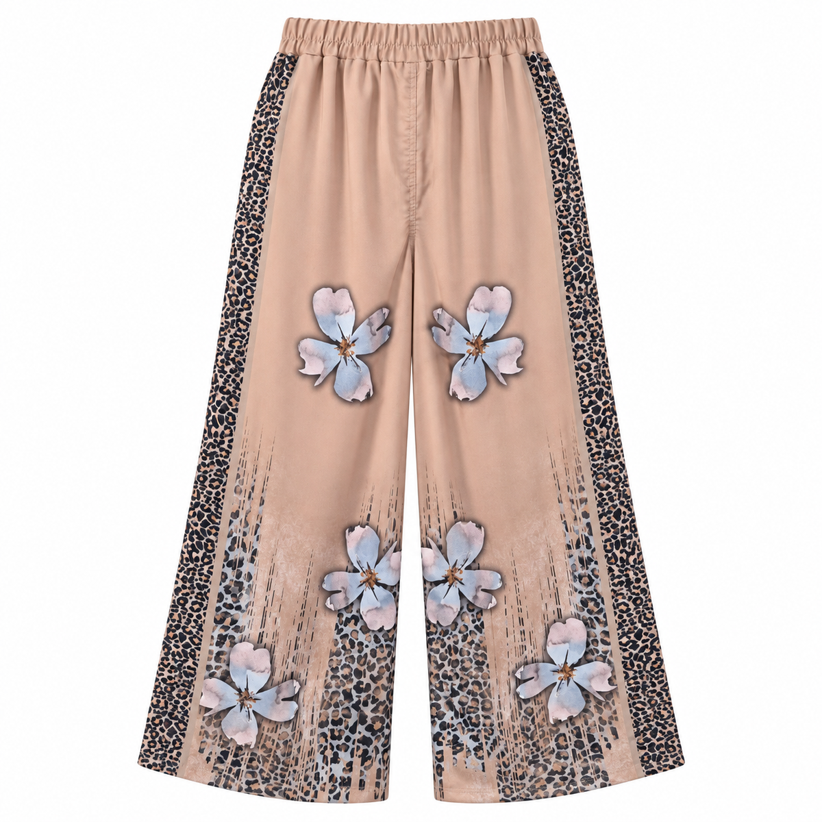 Pantalón Taupe Floral con Detalles Animal Print