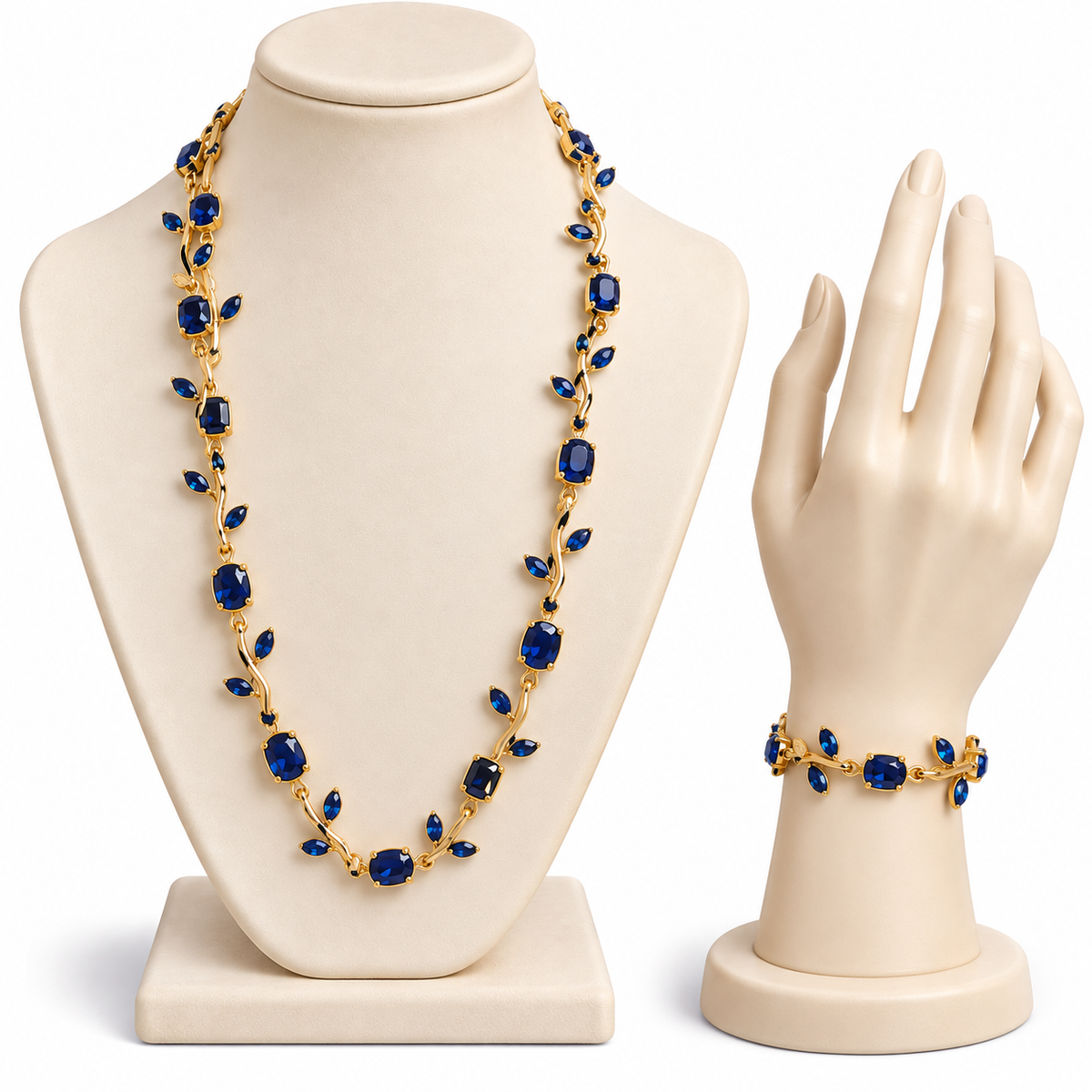 Set Collar y Pulsera Dorados con Cristales Azules