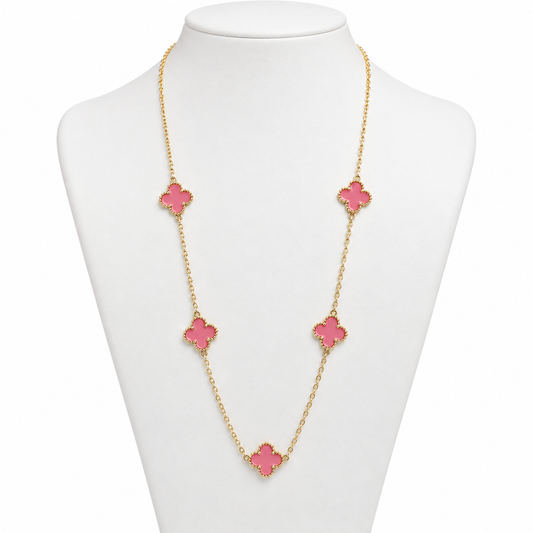 Collar Largo de Tréboles Rosados