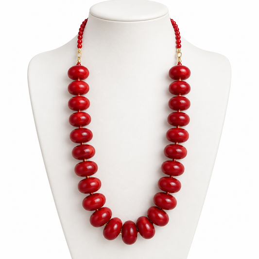 Collar de Cuentas Rojas Brillantes