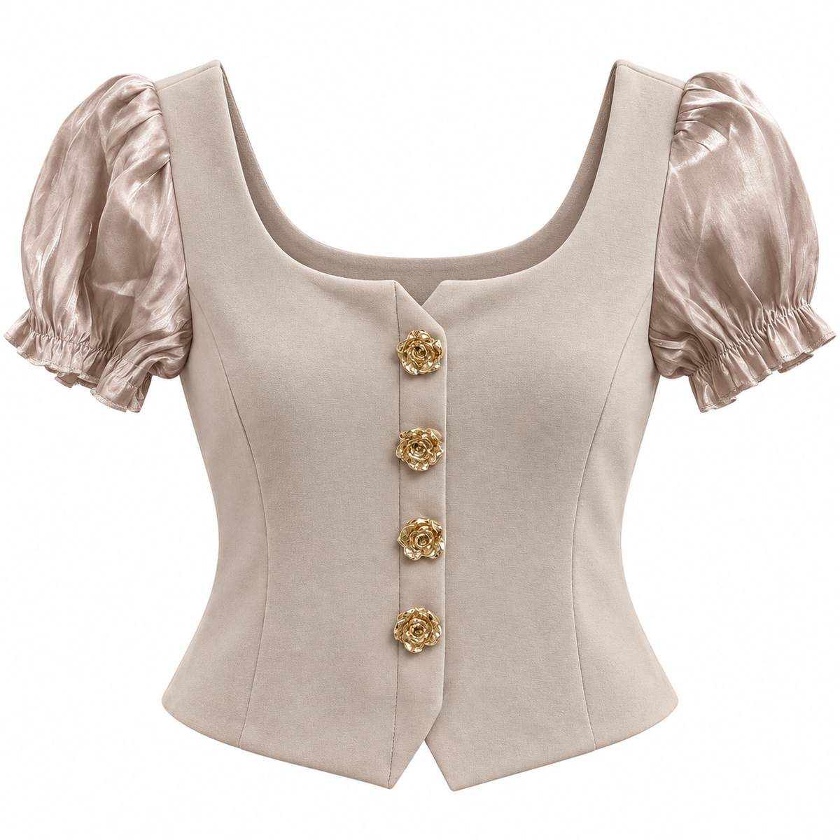 Blusa  Mangas Puff y Botones Dorados