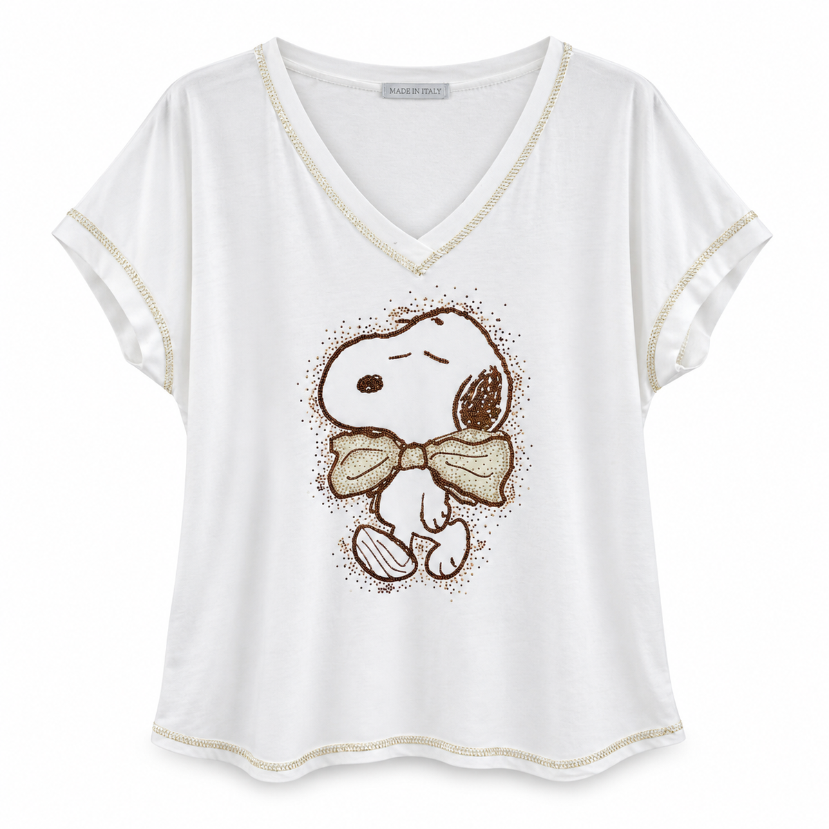 Camiseta Blanca Cuello V con Diseño de Perrito