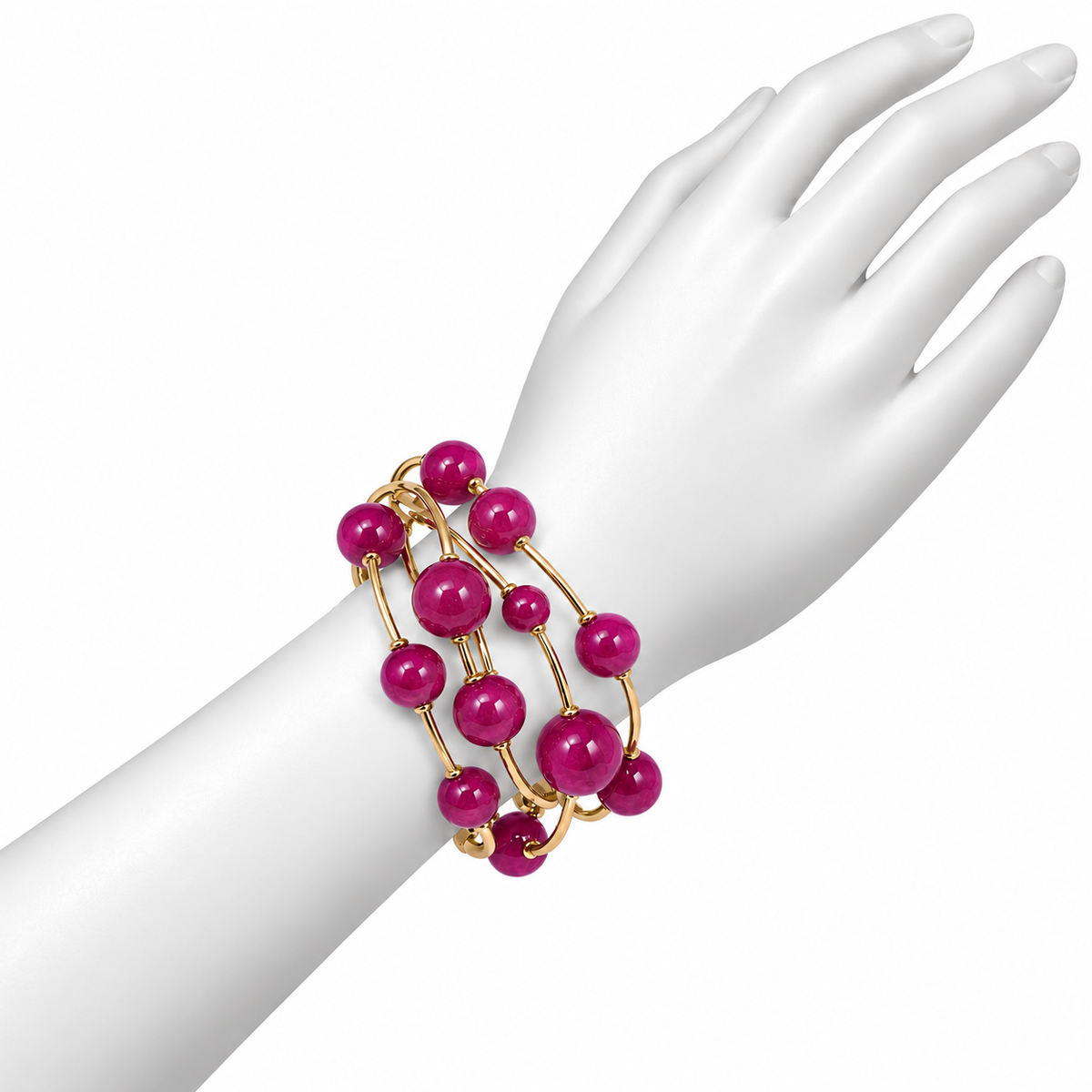 Pulsera de Esferas Fucsia y Doradas