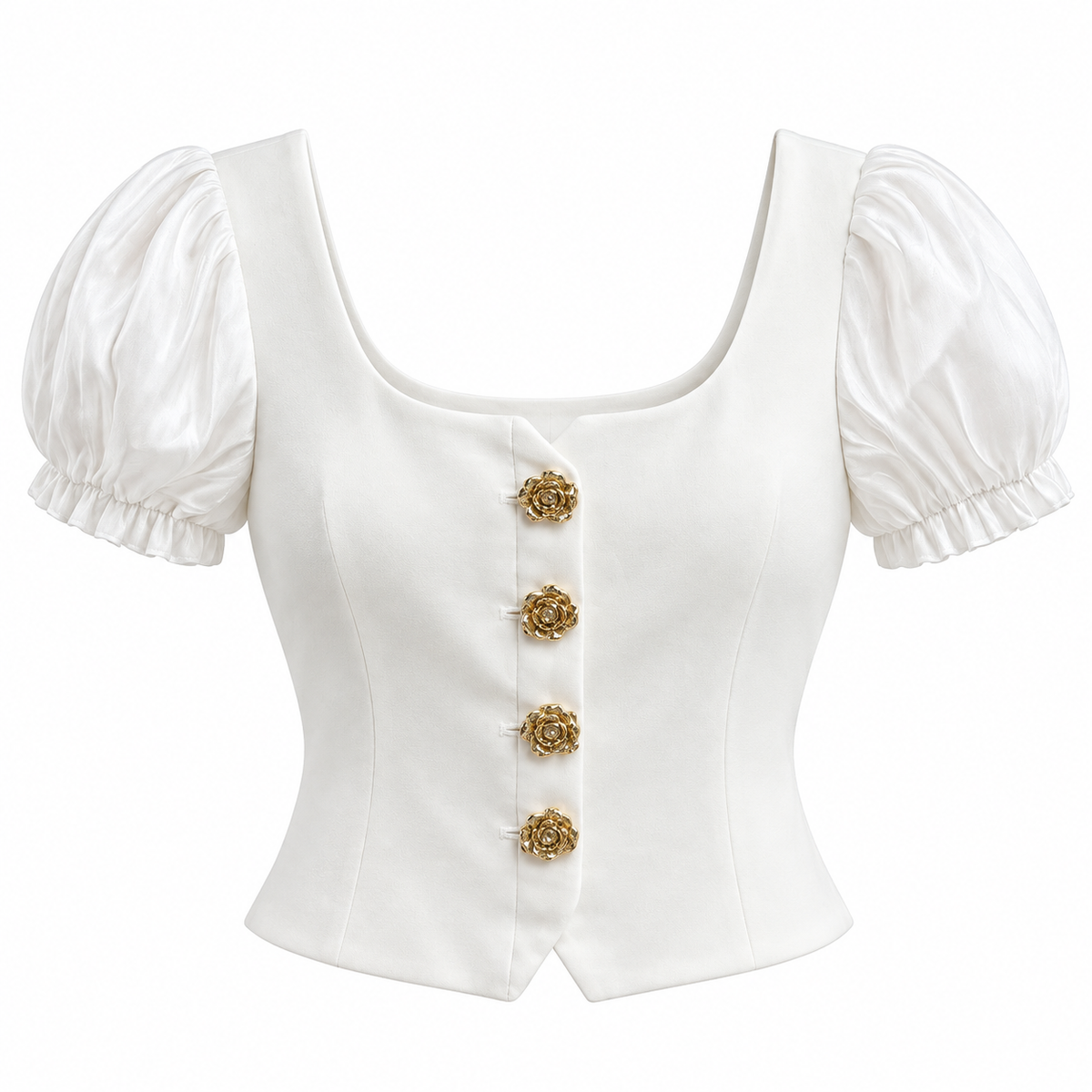 Blusa  Mangas Puff y Botones Dorados