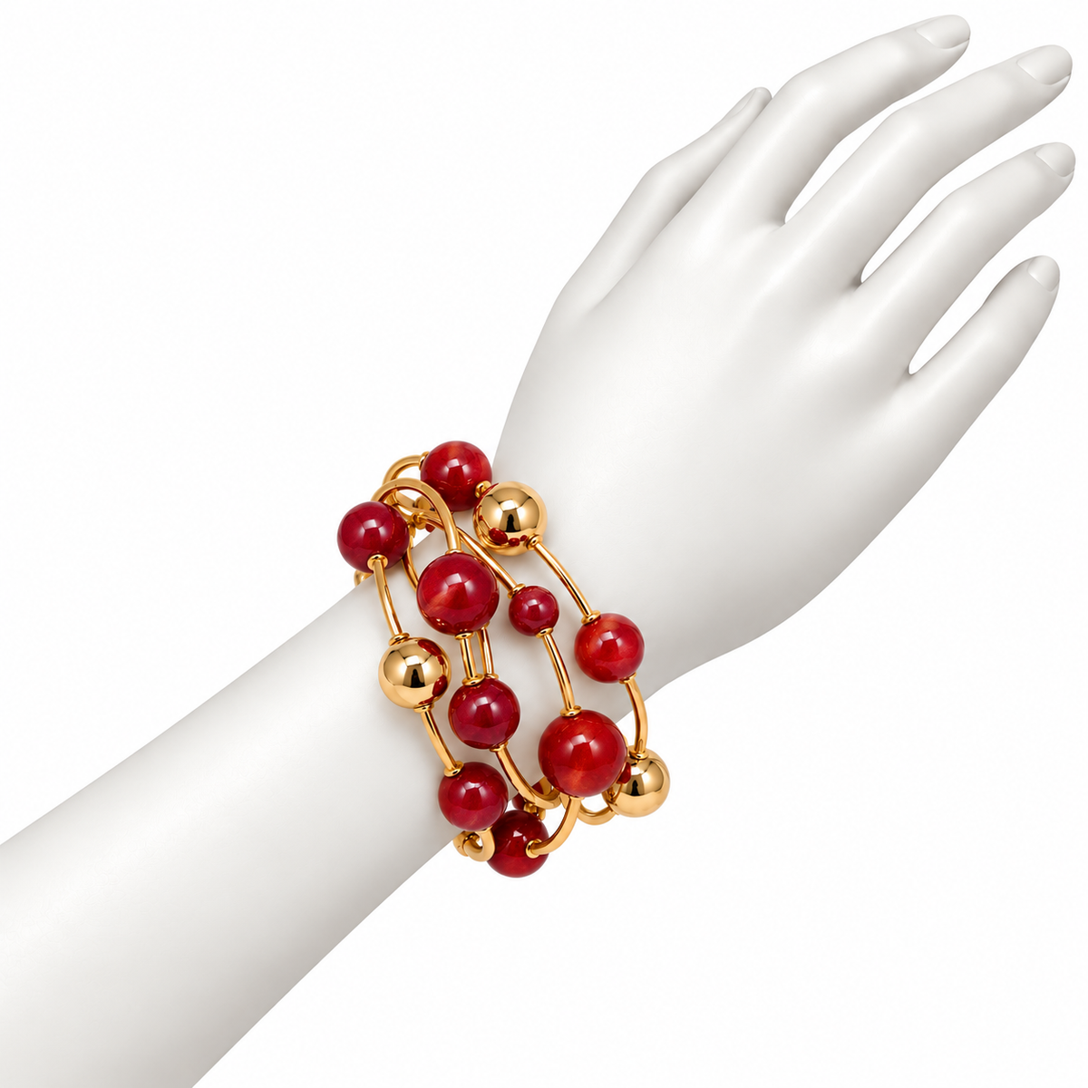 Pulsera de Esferas Rojas y Doradas