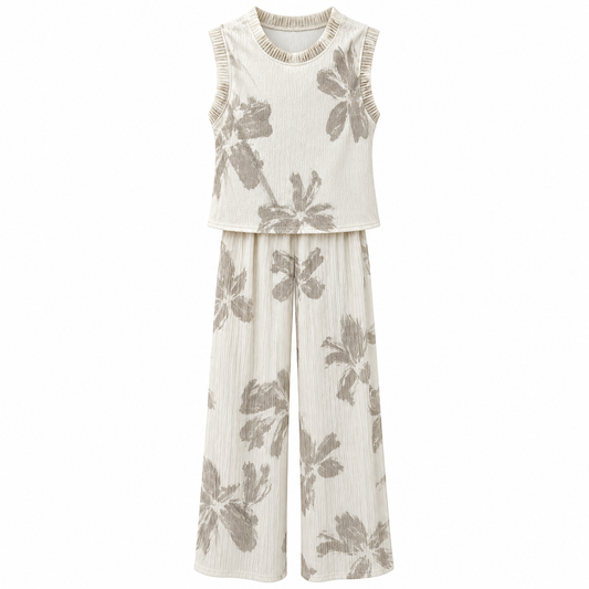 Conjunto Floral Beige