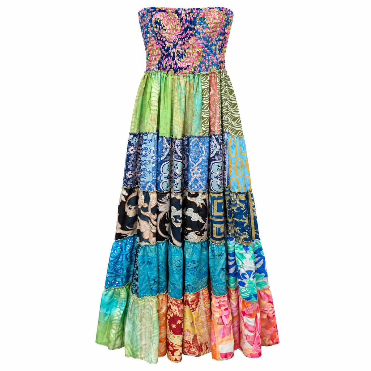 Vestido Maxi Patchwork Multicolor
